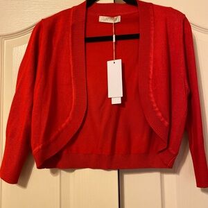 Elle Red Shrug with Open Front and Long Sleeves
